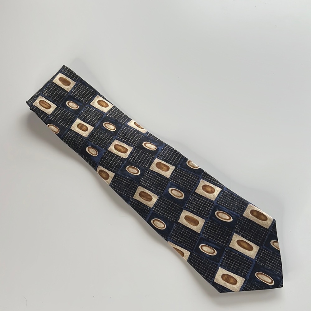 Nazareno Gabrielli Italy 100% Silk Blue Brown Neck Tie Vintage